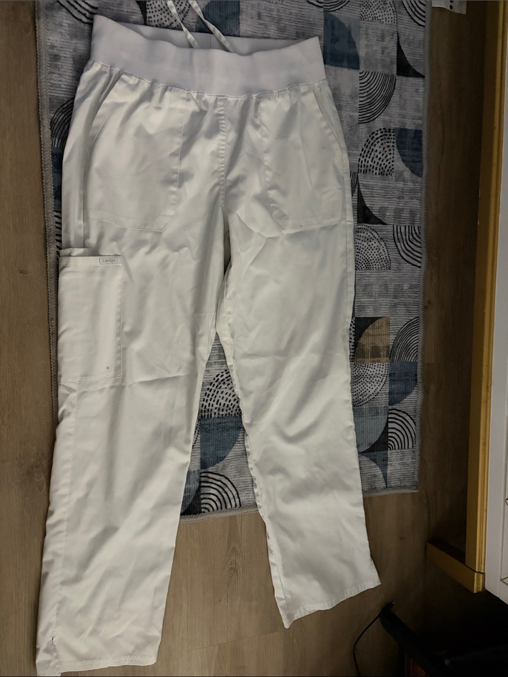 Women Landau White Elastic-Waist Scrub Pants